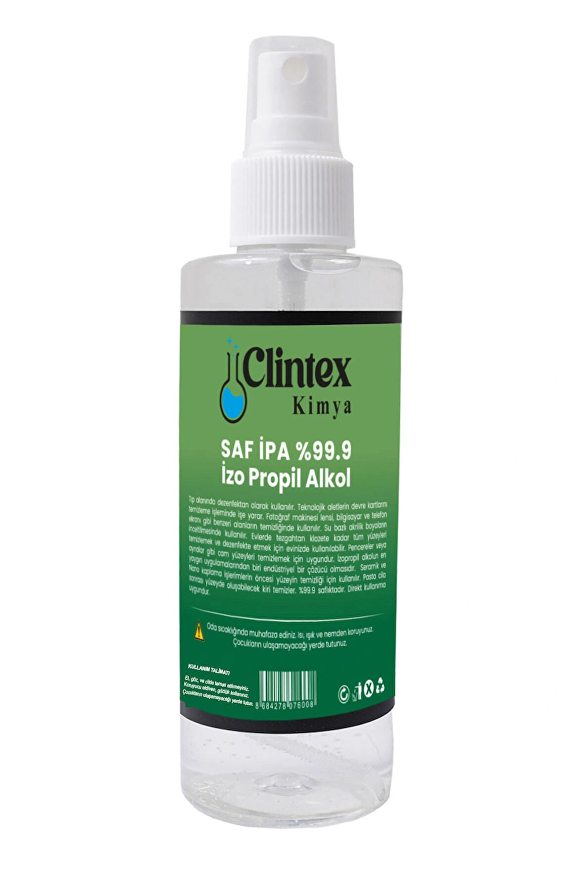 Clintex Kimya Saf Ipa %99.9 Izopropil Alkol 200 Ml