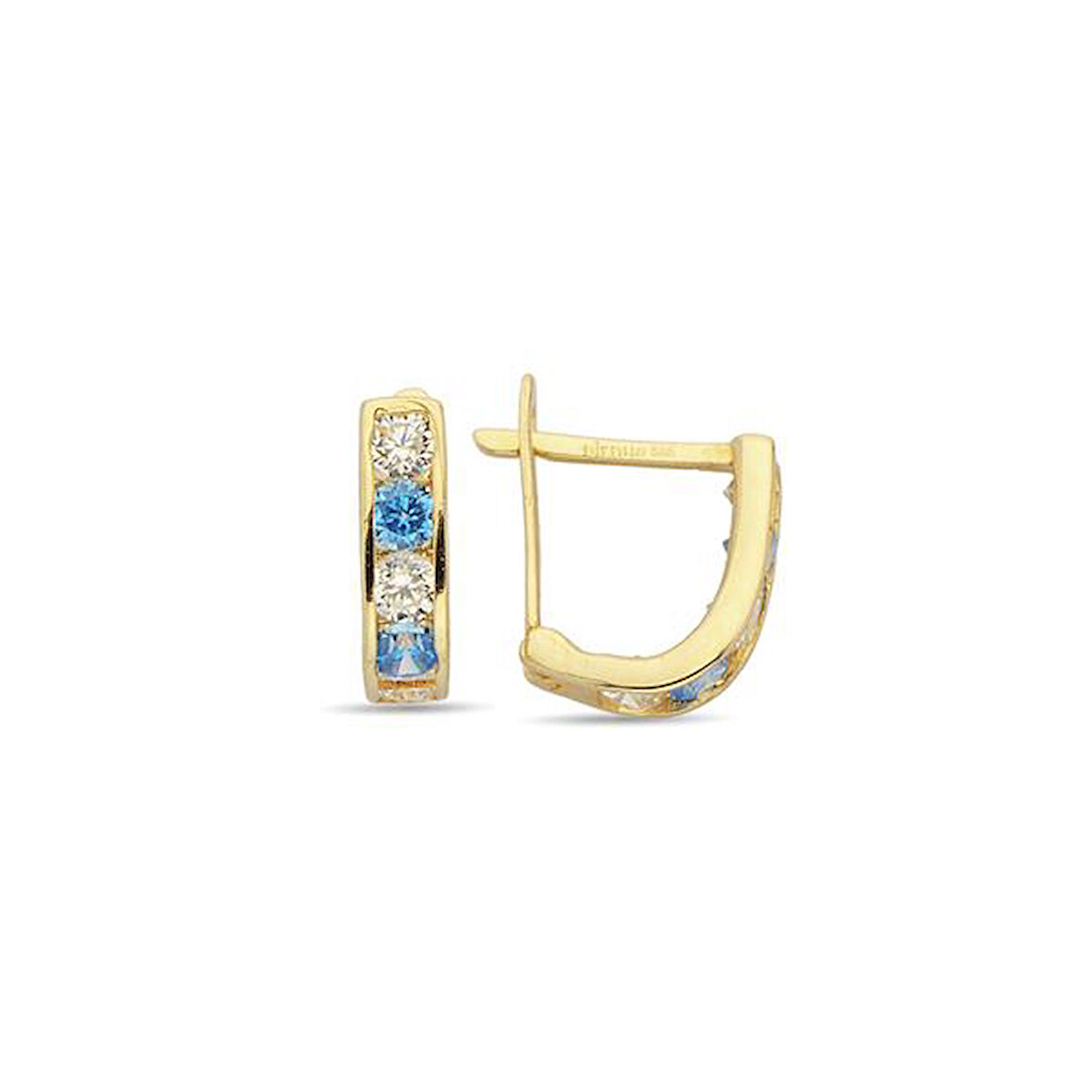 Altın Mavi Taşlı Çocuk Küpe