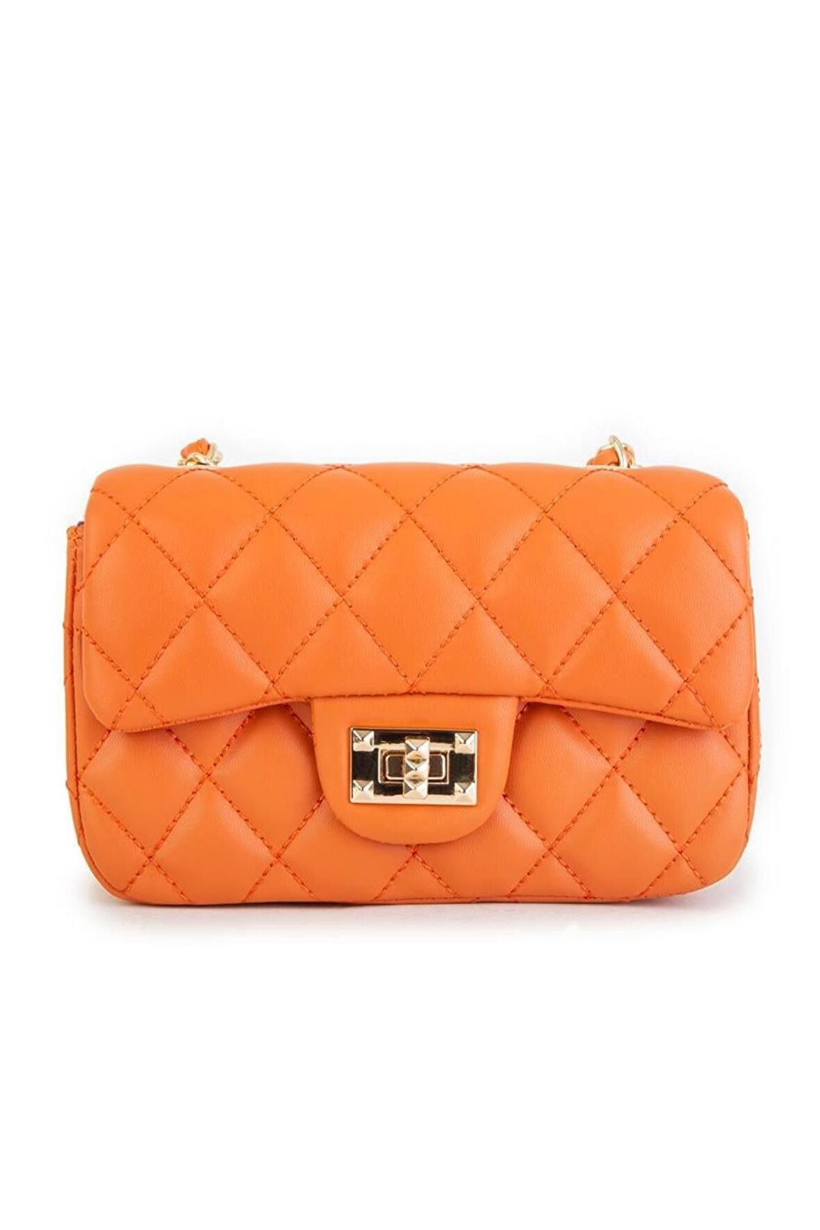 Nas Bag Kadın Çapraz Çanta Kapitone Zincir Detaylı - Turuncu