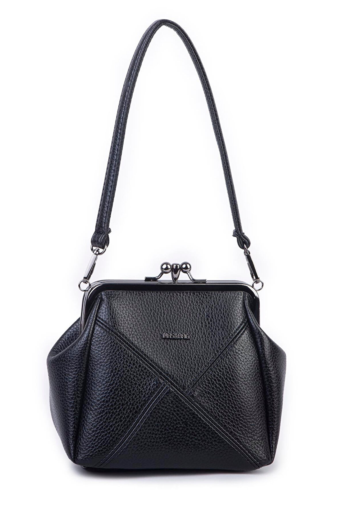 Nas Bag Mini Vintage Burslu Klipsli Kadın Omuz ve Çapraz Çanta Siyah Lopez ( 20x17 cm)