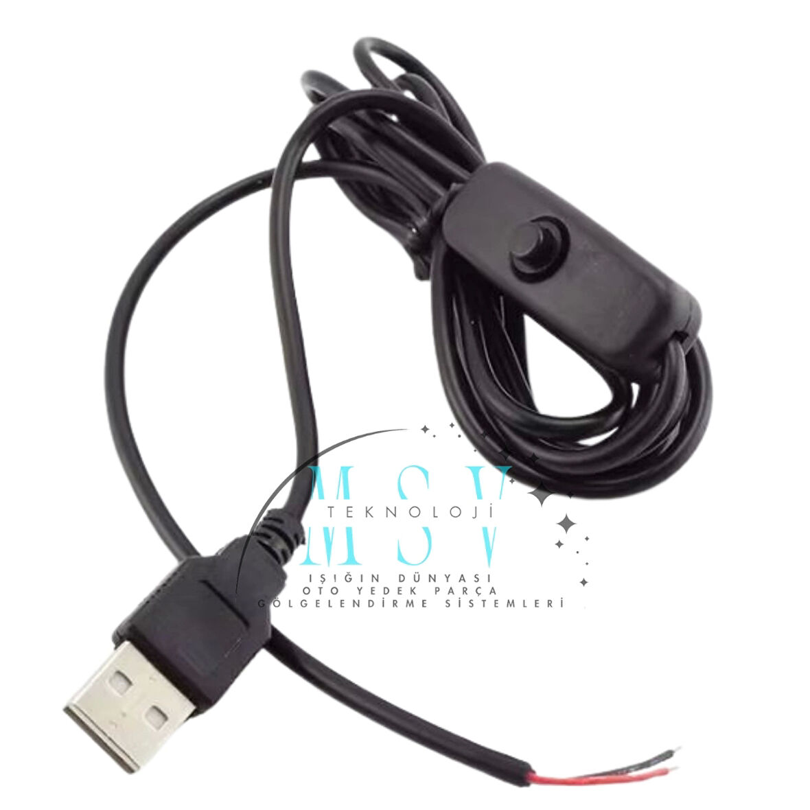 5 Volt 2 Amper On Off Anahtarlı 100 cm Ucu Açık USB li Siyah Renk Erkek Güç Kablosu