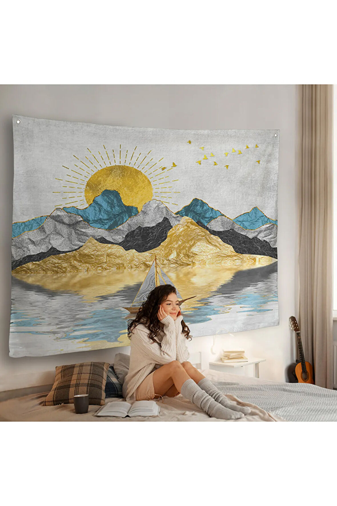 Altın Güneş Manzarası Duvar Örtüsü-7222