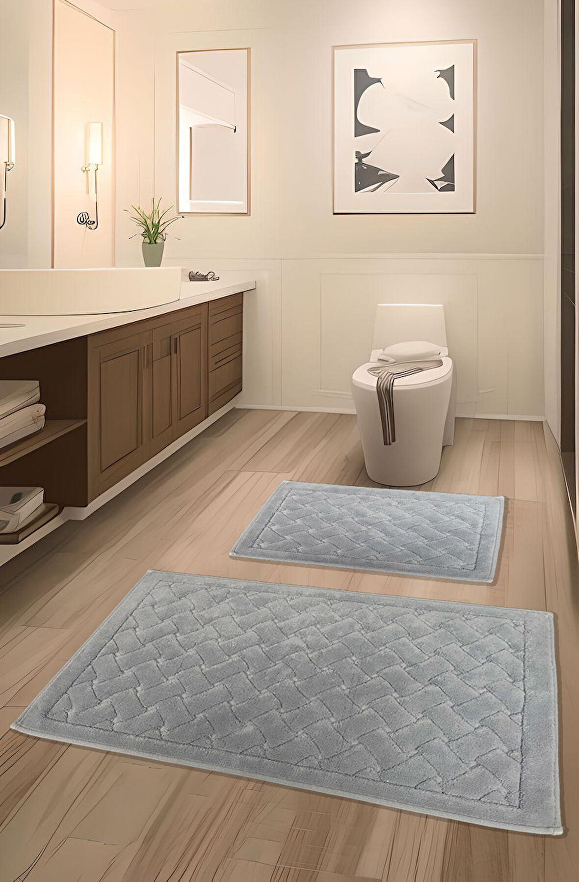 Kapadokya Yumuşacık, Süper Emici 2'li 100% Pamuk Ultra Lüks Banyo Paspası Seti