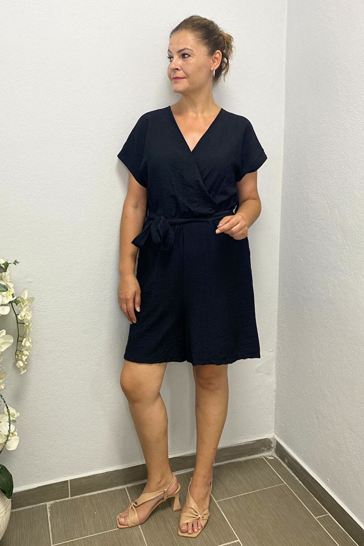 Büyük Beden Siyah Şort Tulum