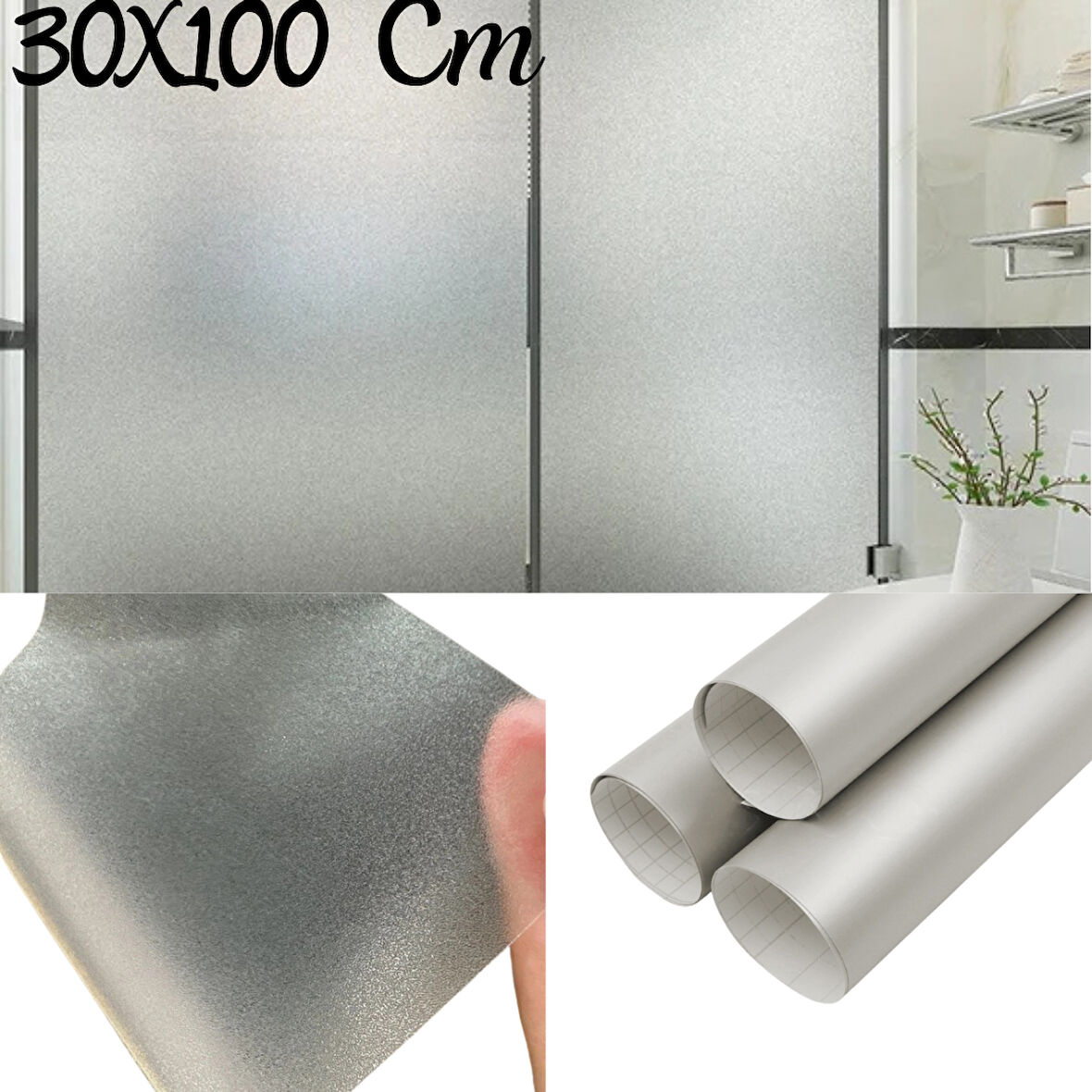 30 Cm x 1 Metre Gümüş Frosted Cam Kumlama, Ofis, Duşakabin ve Balkon Camı Buzlu Kaplama Folyosu