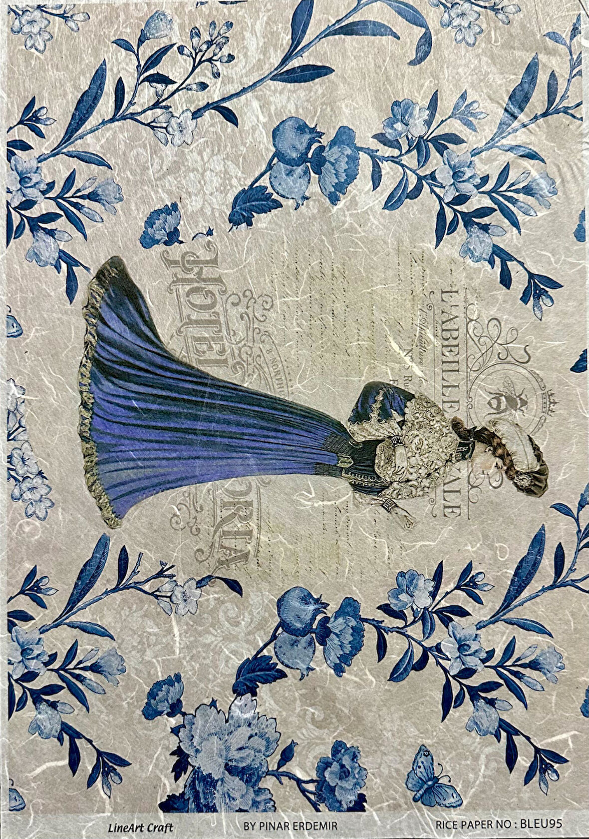 LİNEART PİRİNÇ DEKOPAJ KAĞIDI BLEU95