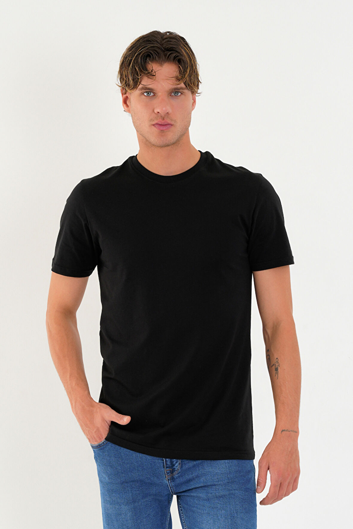 Regular Fit Baskısız Basic T-Shirt %100 Pamuk Yumuşak Dokulu Bisiklet Yaka Tişört