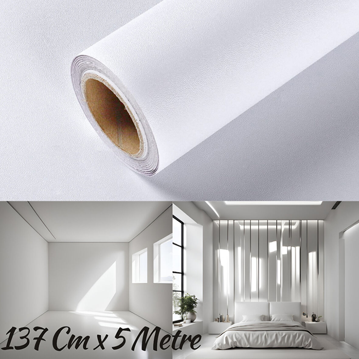 Beyaz Mat Duvar Kaplama ve Duvar Baskı Folyosu 137x5 Metre