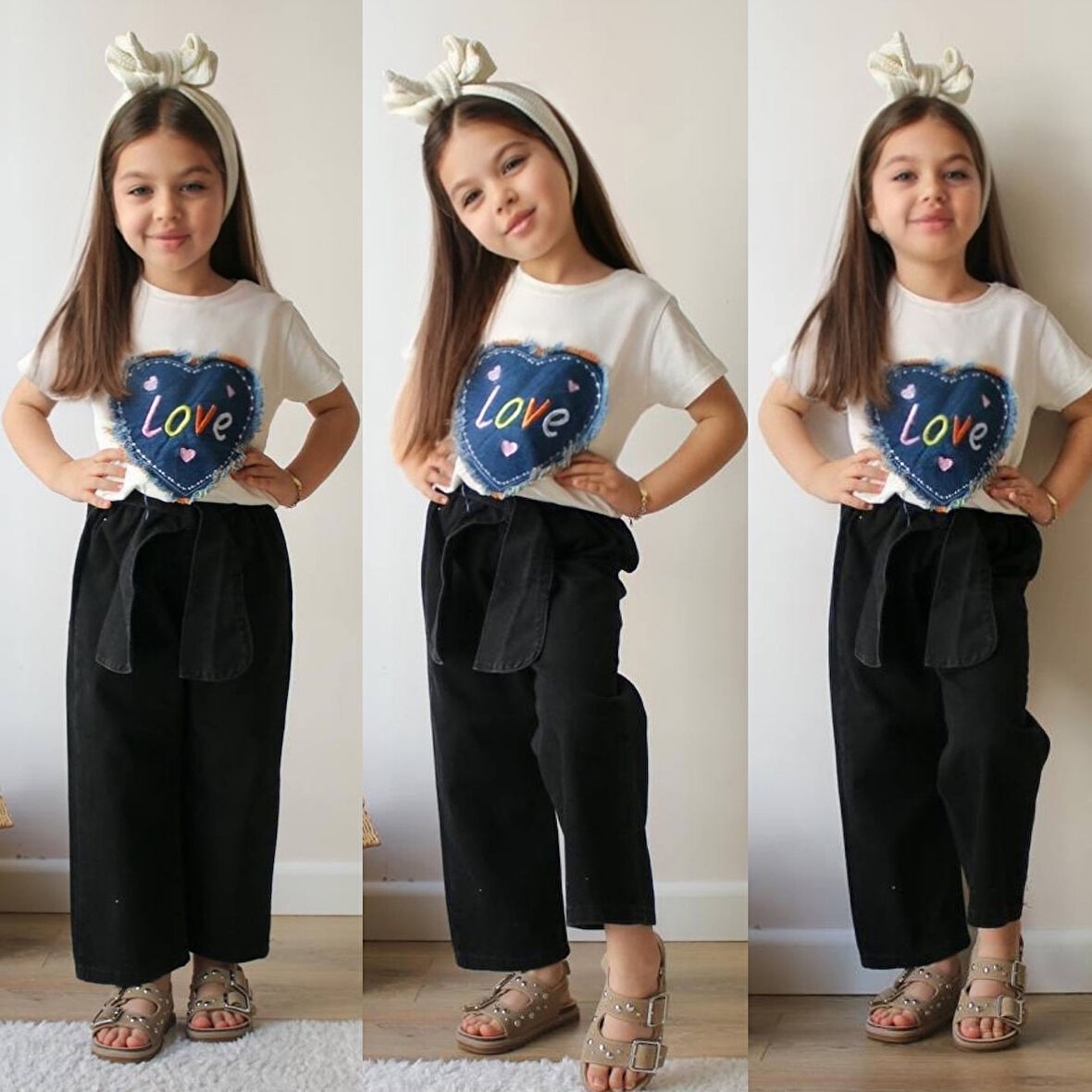 Kız Çocuk Love Baskılı Tişört ve Siyah Pantolon Takım (3-10 Yaş)