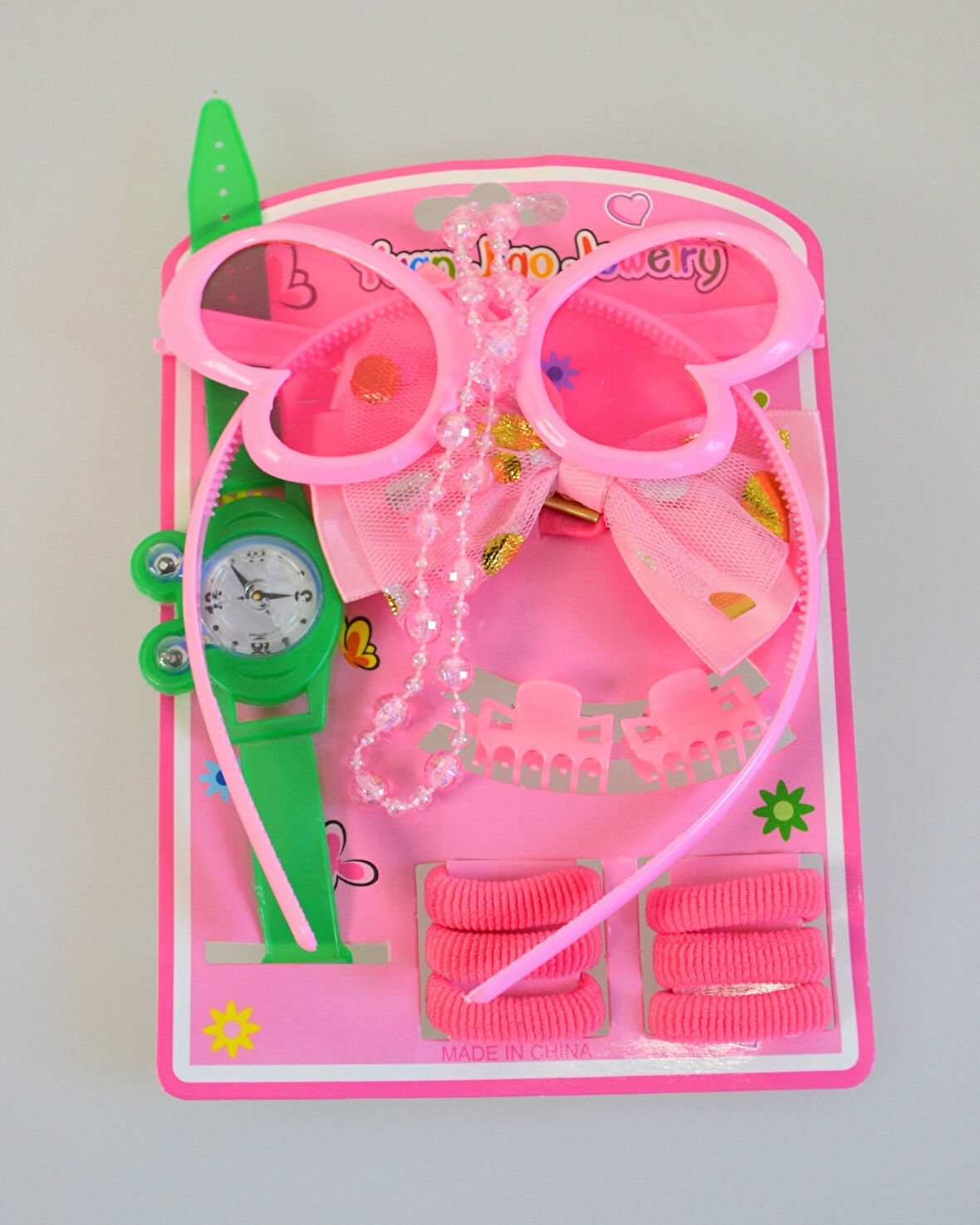 Kız Çocukları İçin Aksesuar Tam Seti | Gözlük + Saat + Toka + Kolye | Renkli ve Eğlenceli Hediye Seti