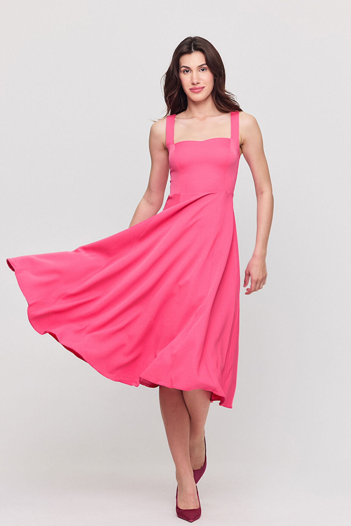 Kare yaka Midi Boy Double Elbise