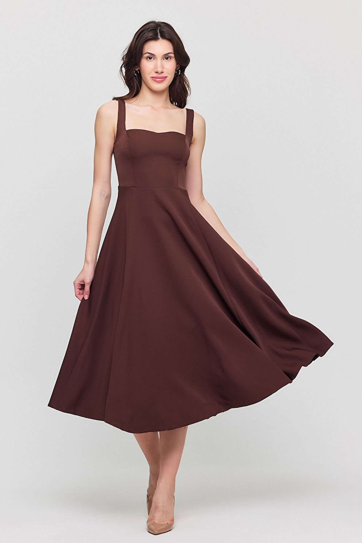 Kare yaka Midi Boy Double Elbise