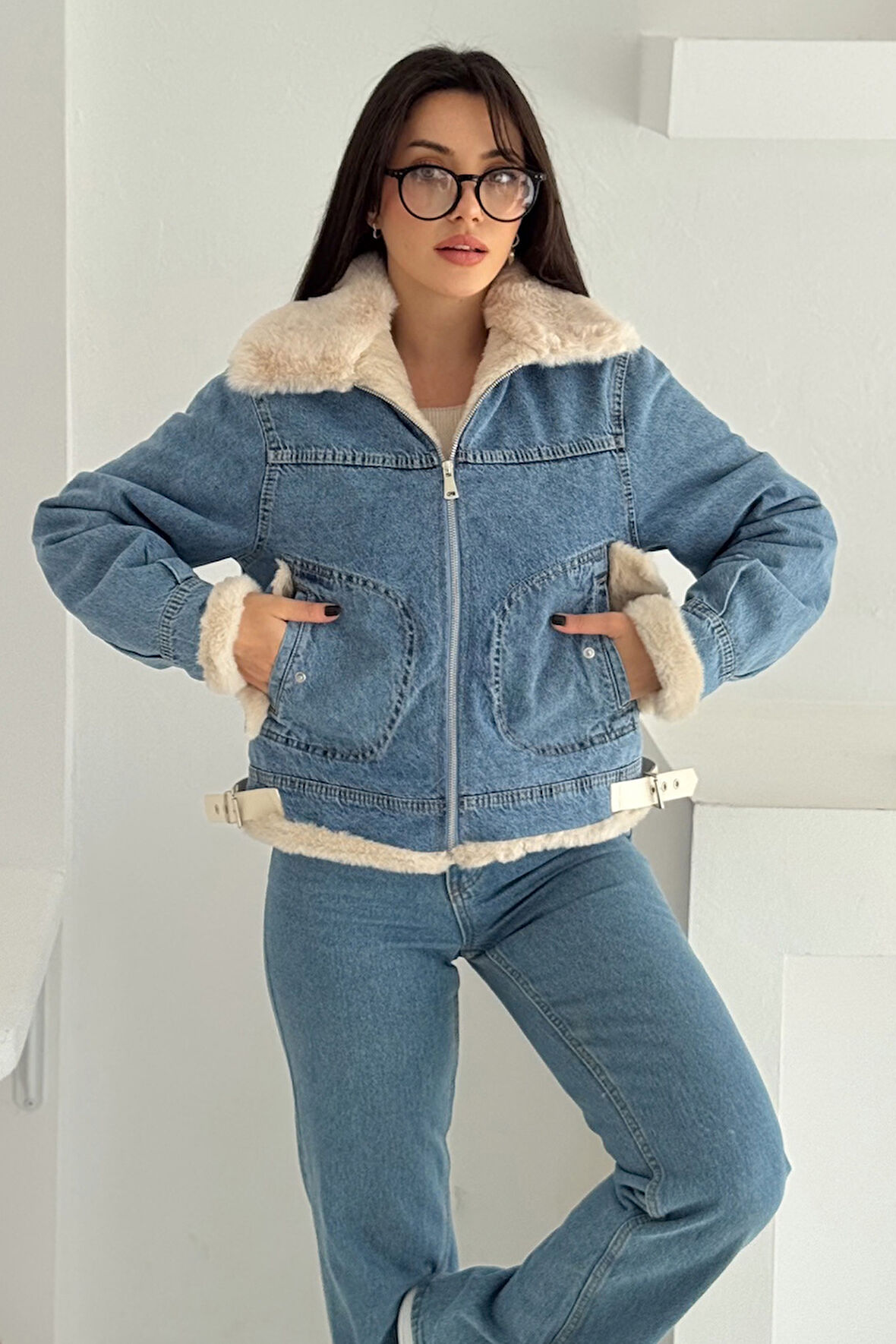 Kadın Kürk Astarlı Denim Ceket – Sıcak & Sokak Stili