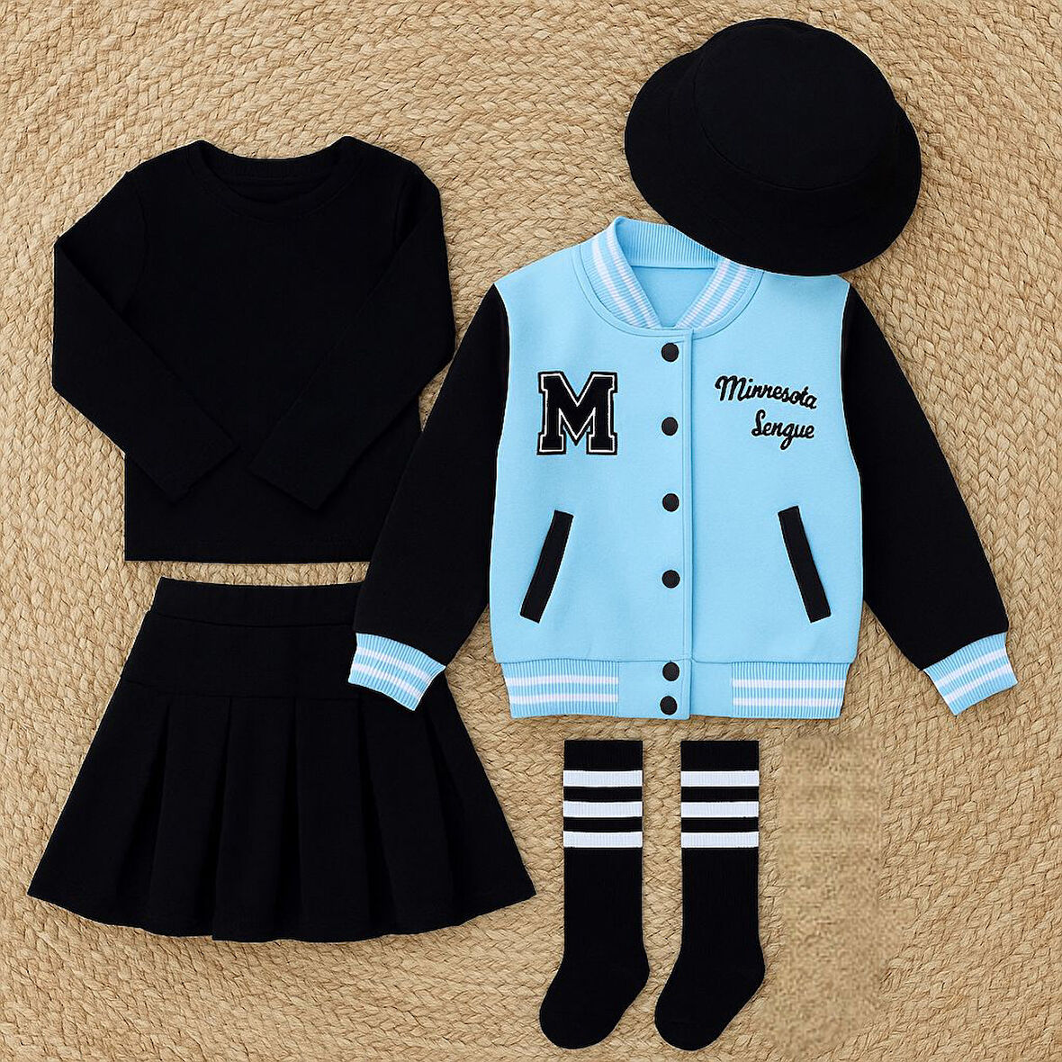 Kız Çocuk 5 Parça Kombin – Ceket, Etek, Badi, Çorap ve Şapka – 2/12 Yaş