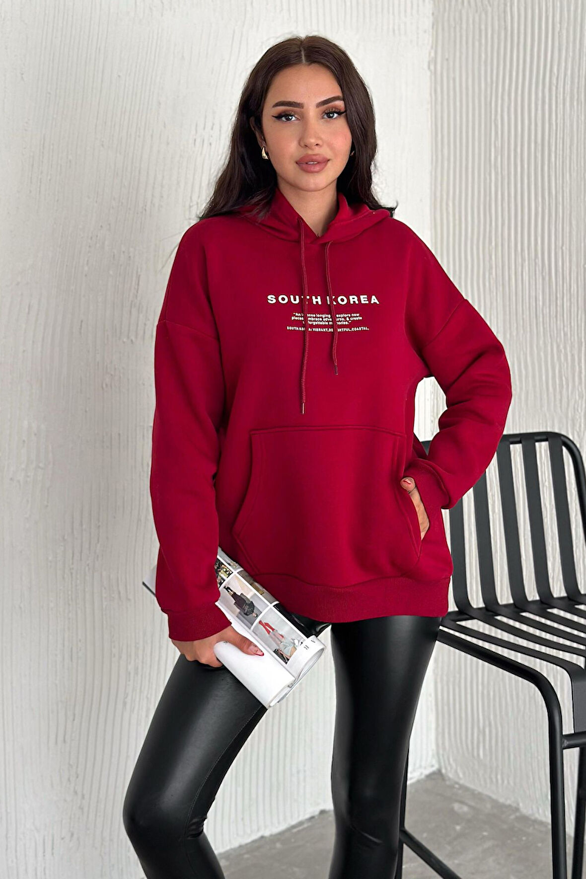 Kadın Güney Kore Şehir Baskılı Kapüşonlu Sweatshirt – Sokak & Kültürel Stil