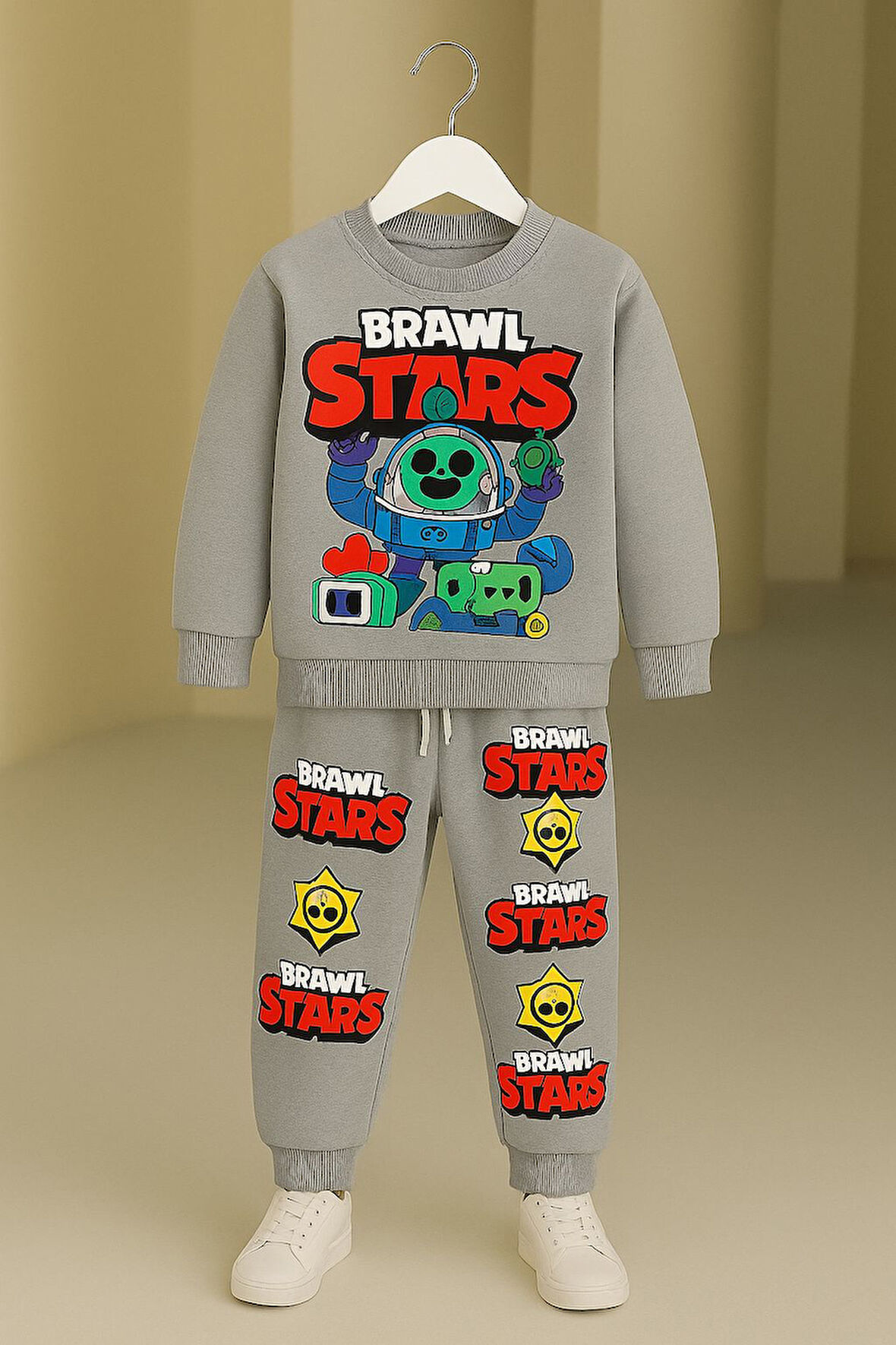 Brawl Stars Gri Çocuk Eşofman Takımı – 3 İplik Pamuklu - 3/10 Yaş - 31493