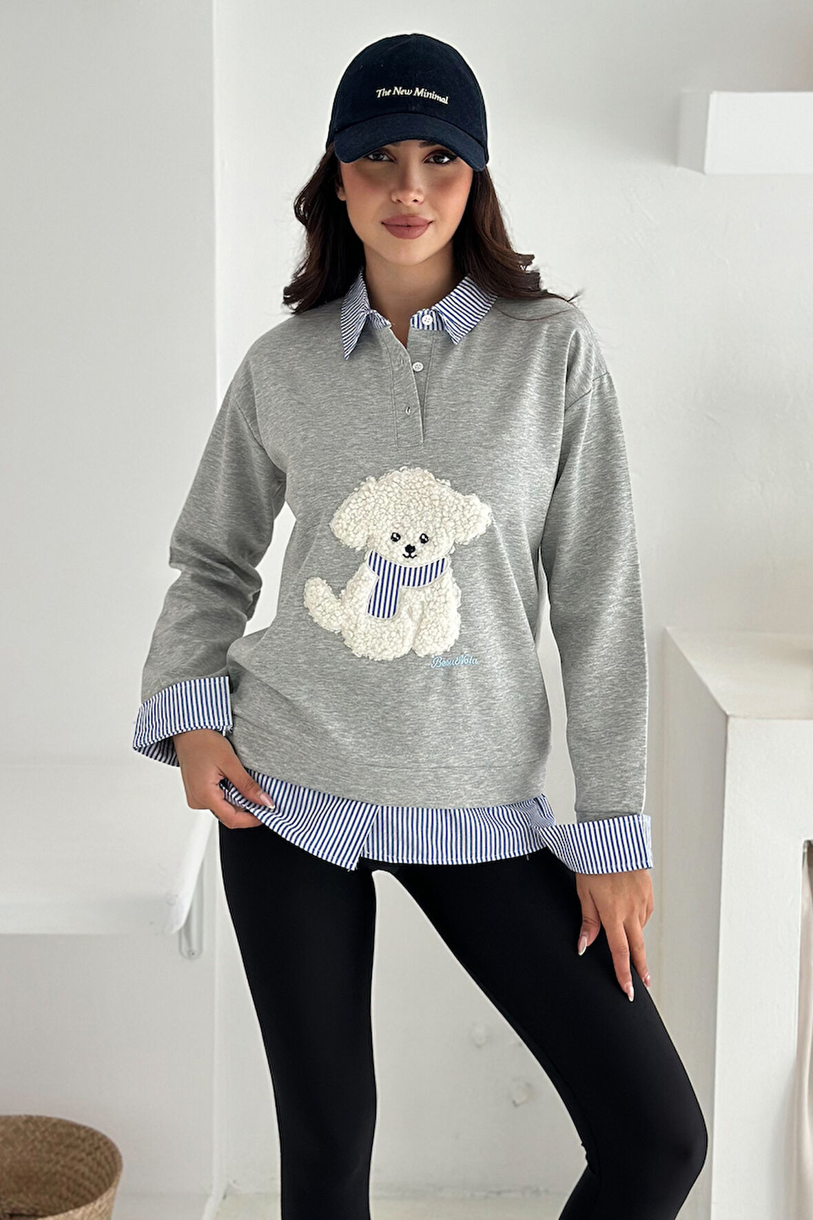 Kadın Nakış Peluş Ayıcık Figürlü Sweatshirt – Eğlenceli & Şehirli Stil