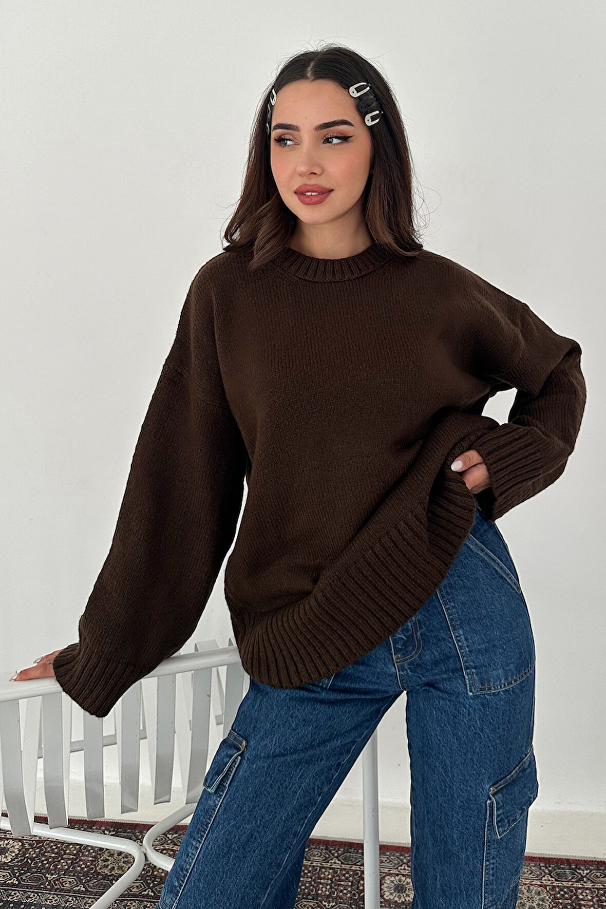 Kadın Oversize Triko Kazak – Rahat & Şehirli Stil