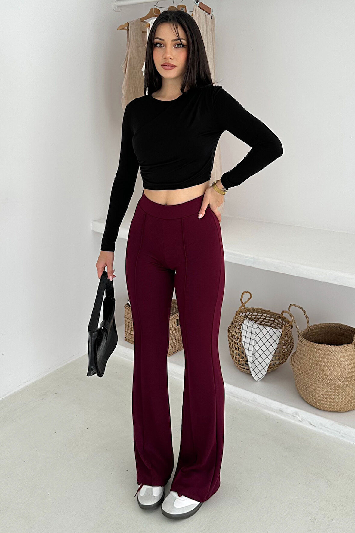 Kadın Yüksek Bel İspanyol Paça Tayt – Retro & Şehirli Stil