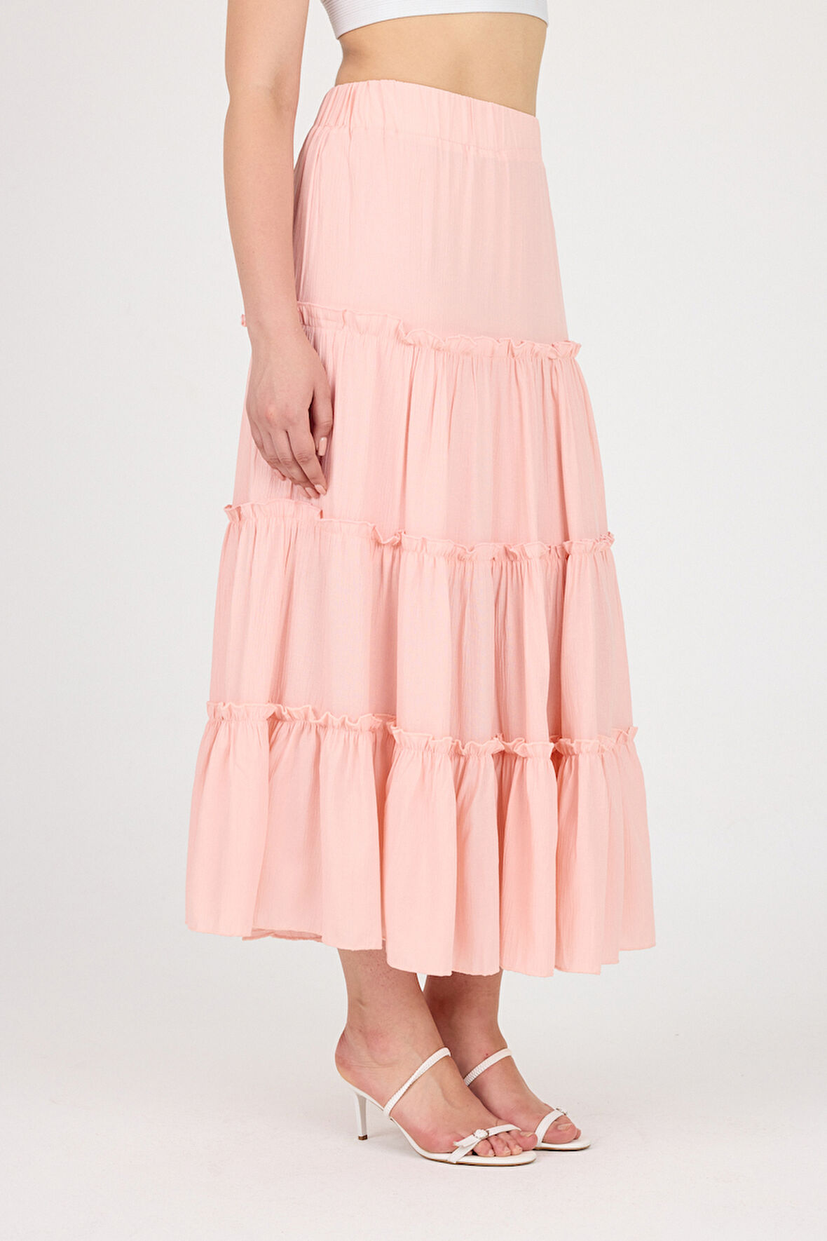 Beli Lastikli Kat Detaylı Maxi Boy Etek