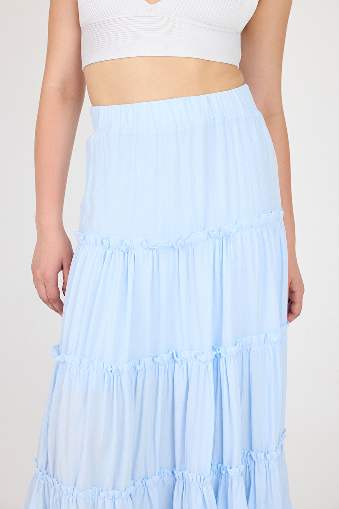 Beli Lastikli Kat Detaylı Maxi Boy Etek