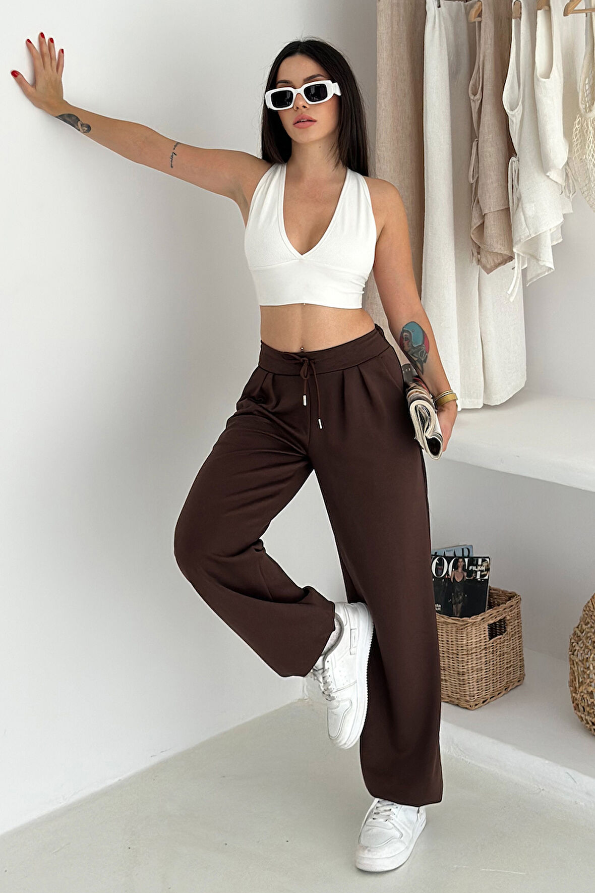 Kadın Yüksek Bel Geniş Paça Bağcıklı Sweatpant – Urban Ease