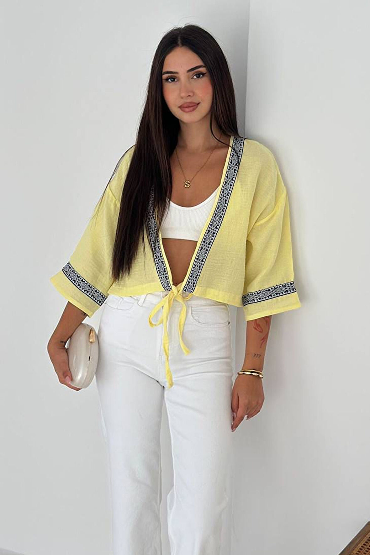 Kadın Bağlamalı Dekor Şeritli Crop Top Gömlek– Street Muse