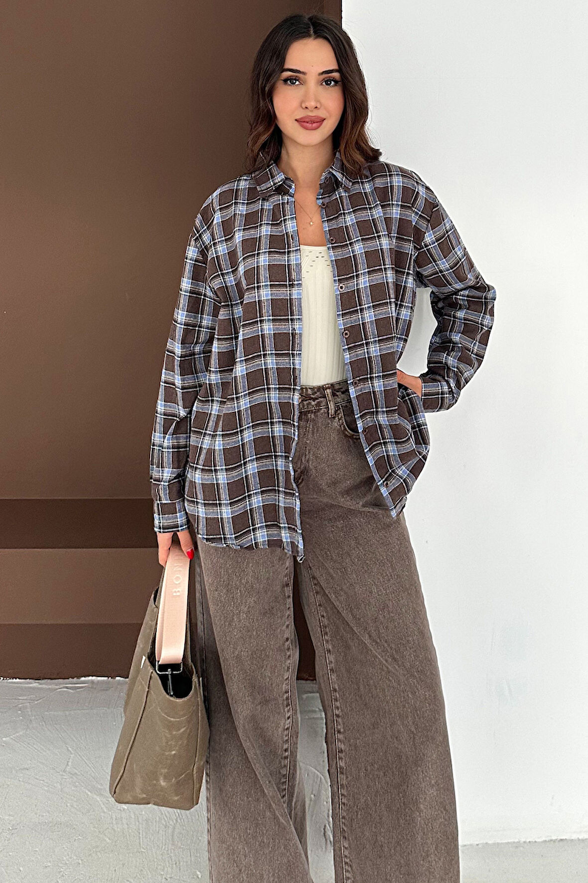 Kadın Ekose Oversize Gömlek – Layer Mood