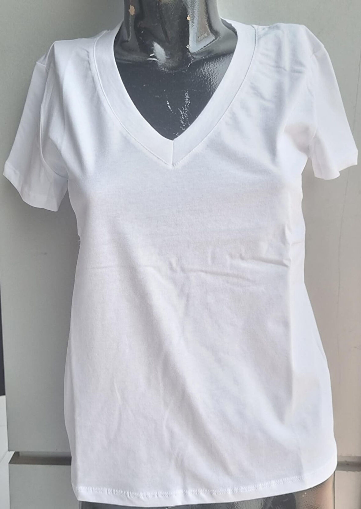 Kadın T-shirt V Yaka Kısa Kollu