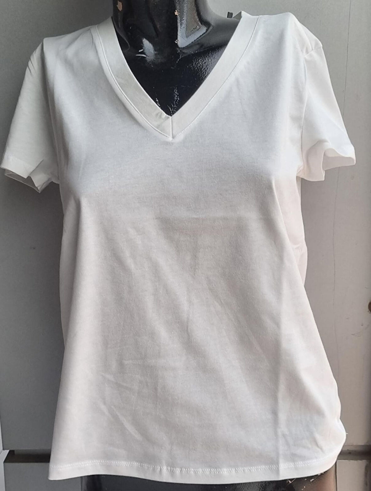 Kadın T-shirt V Yaka Kısa Kollu