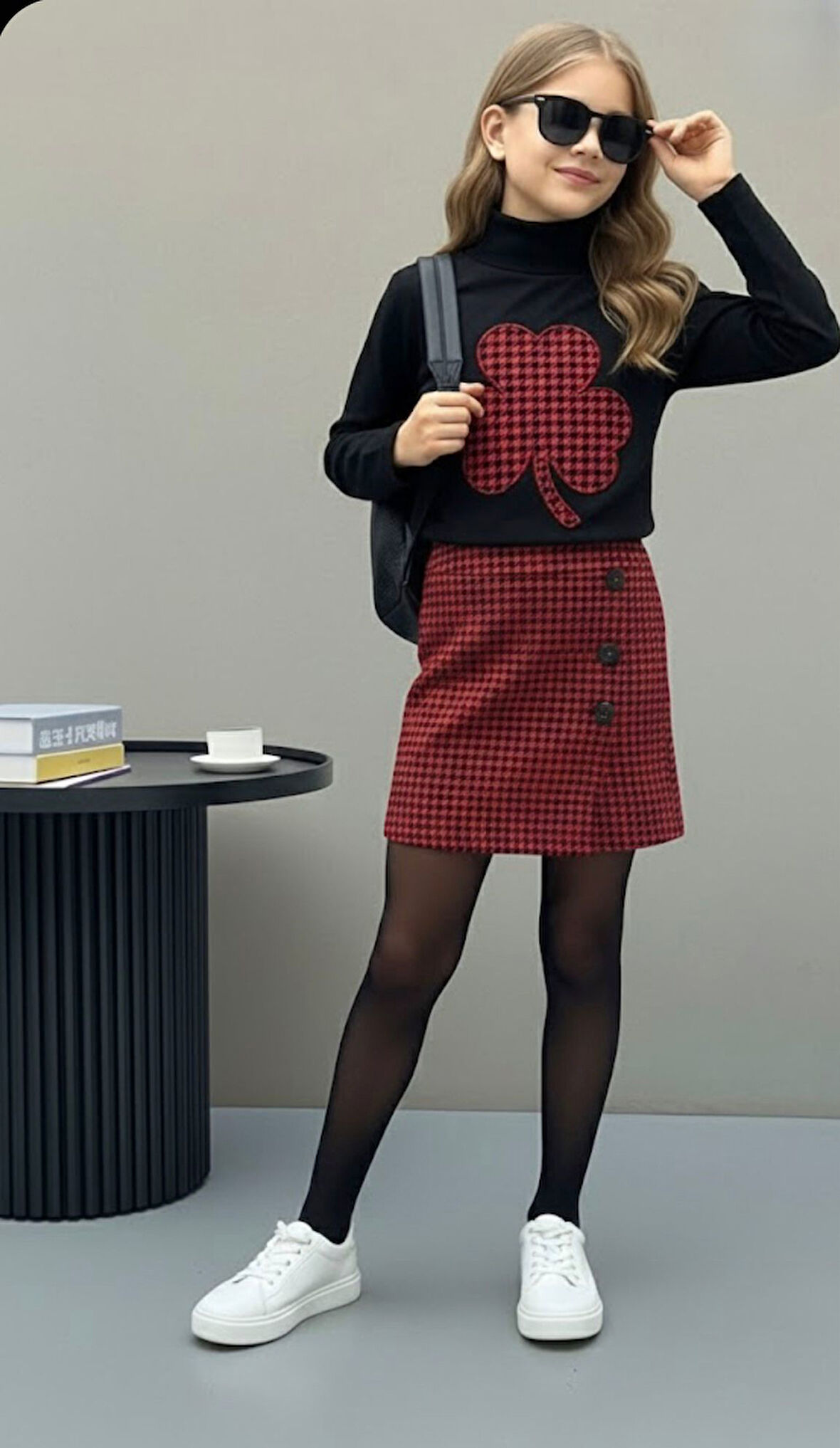 Yonca Desenli Kız Çocuk Etekli Takım - 2/10 Yaş - 31572