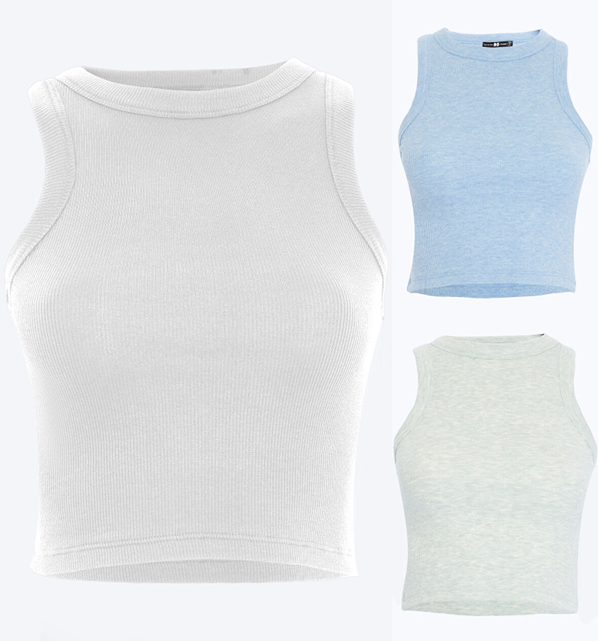 Kadın 3 Lü Fitilli Halter Yaka Crop Atlet