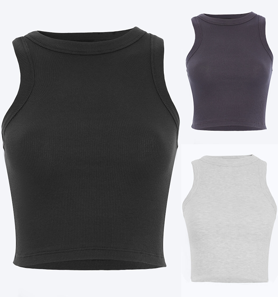 Kadın 3 Lü Fitilli Halter Yaka Crop Atlet