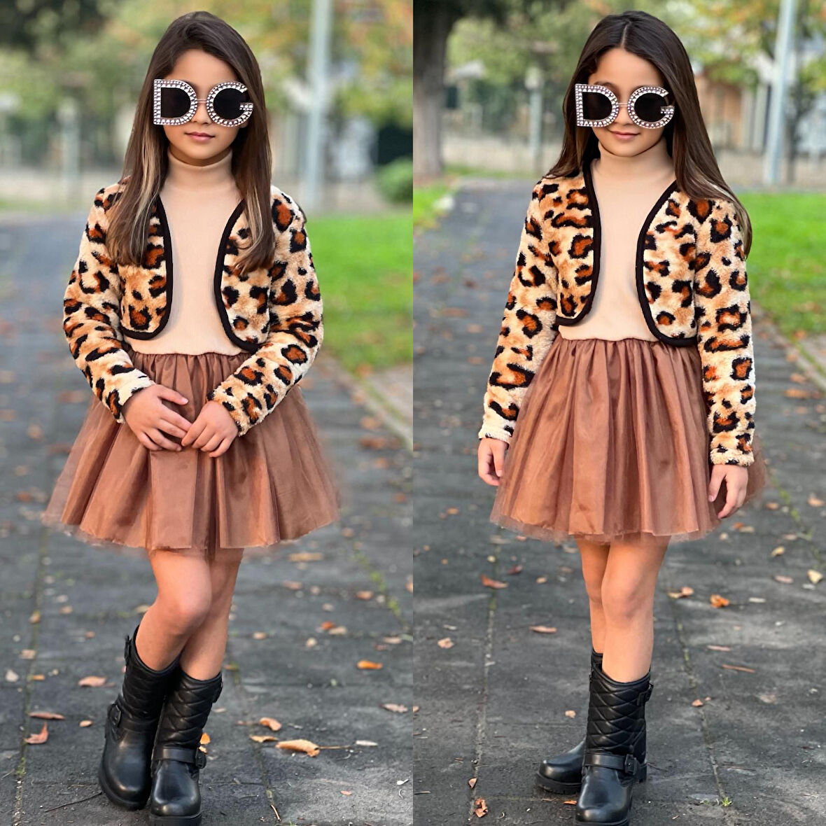 Kız Çocuk Leopar Detaylı Özel Tasarım 2’li Kombin - 2/10 Yaş - 31583