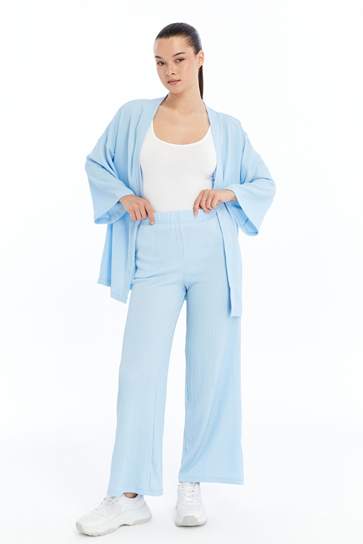 Kadın Bürümcük Kimono Pantolon Takım