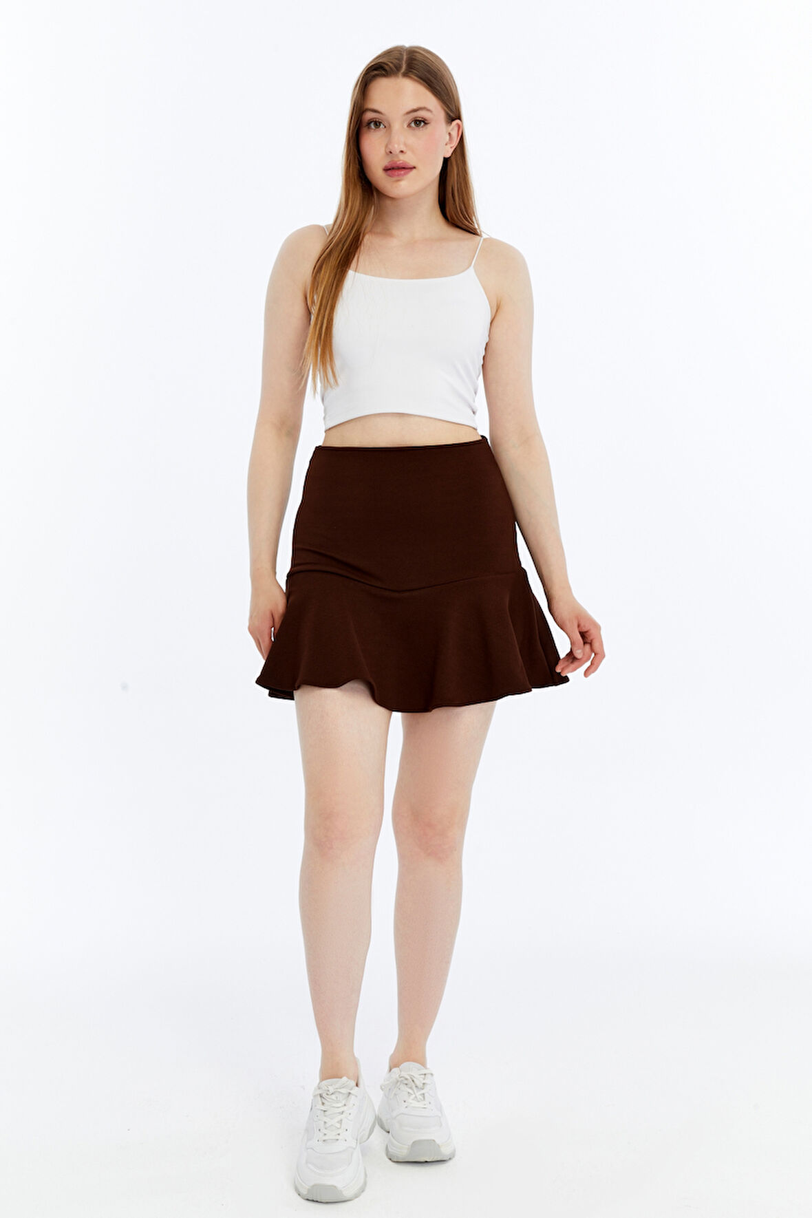 Kadın Şort Etek Volanlı Krep