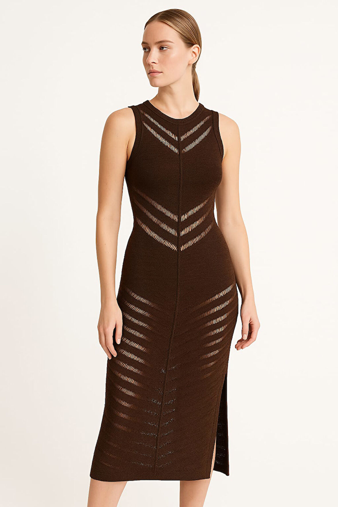 Kadın Triko Elbise Transparan Detaylı Askılı Triko Elbise