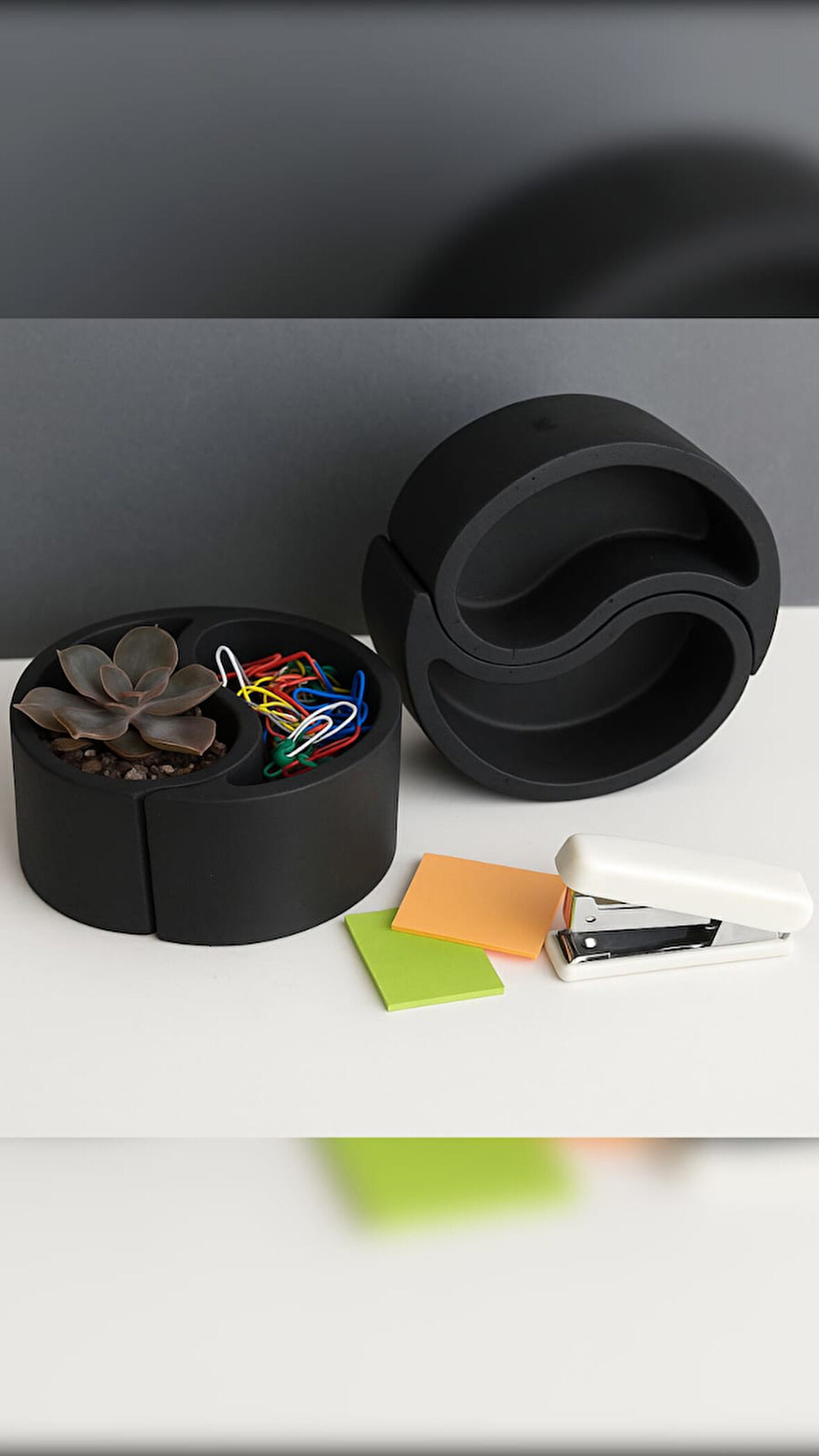 El Yapımı Yin Yang Şeklinde Dekoratif Saklama Kabı / Saksı – 2’li Set