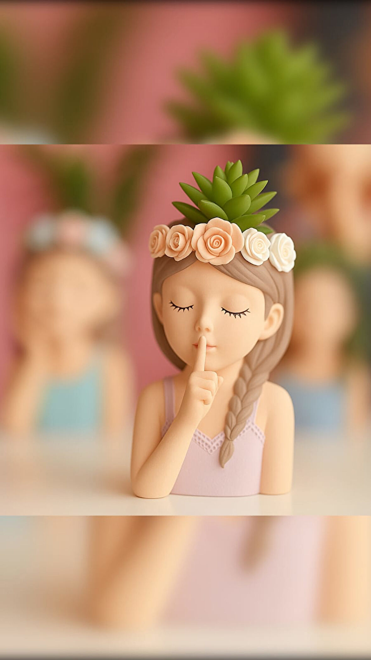 El Yapımı Çiçekli Kız Dekoratif Obje – Zarif Tasarım (12 x 5 cm)