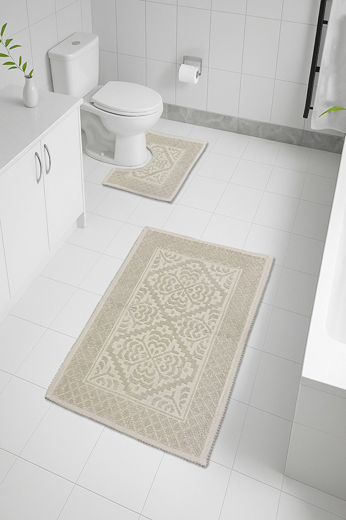 CottonFeel %100 Pamuk Kilim Süper Emici Banyo Paspası Seti 2'li 50x80 - 40x50