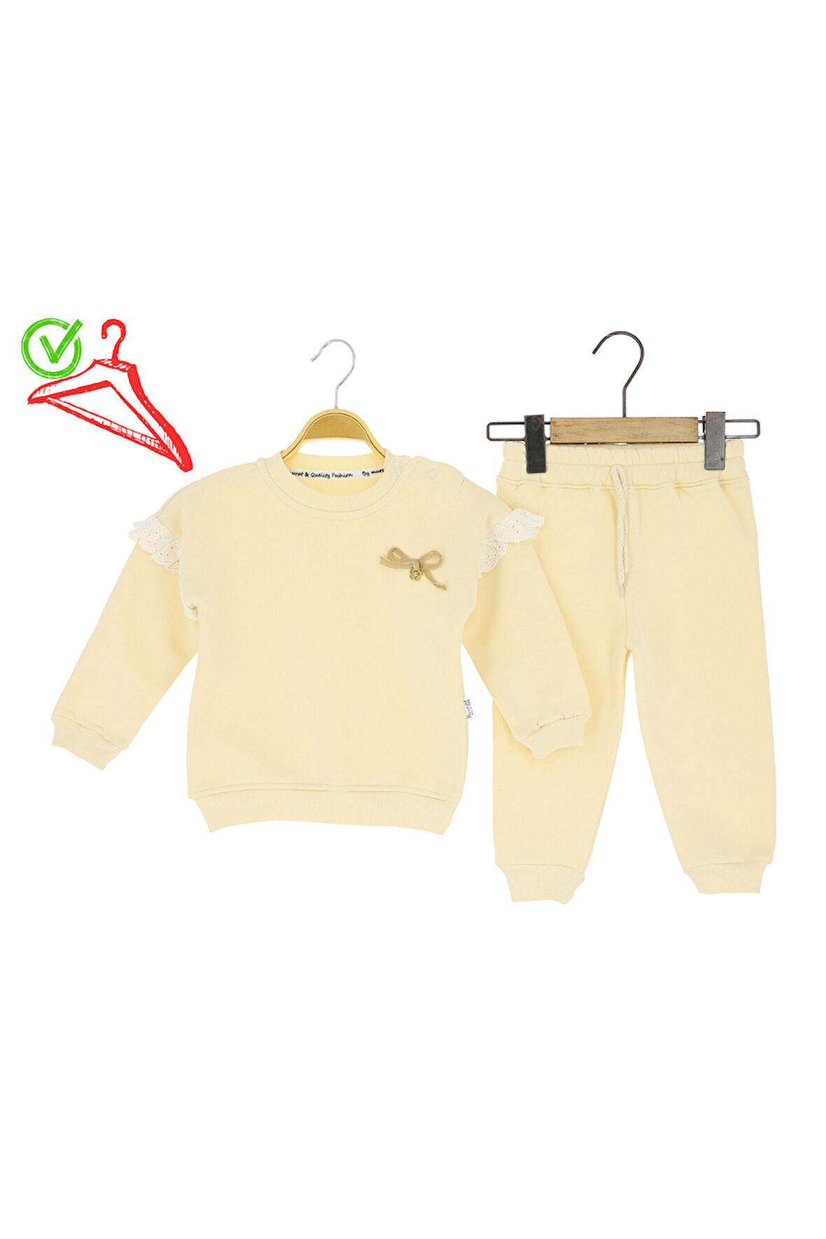 Kız Bebek Takım Polarlı Fiyonklu