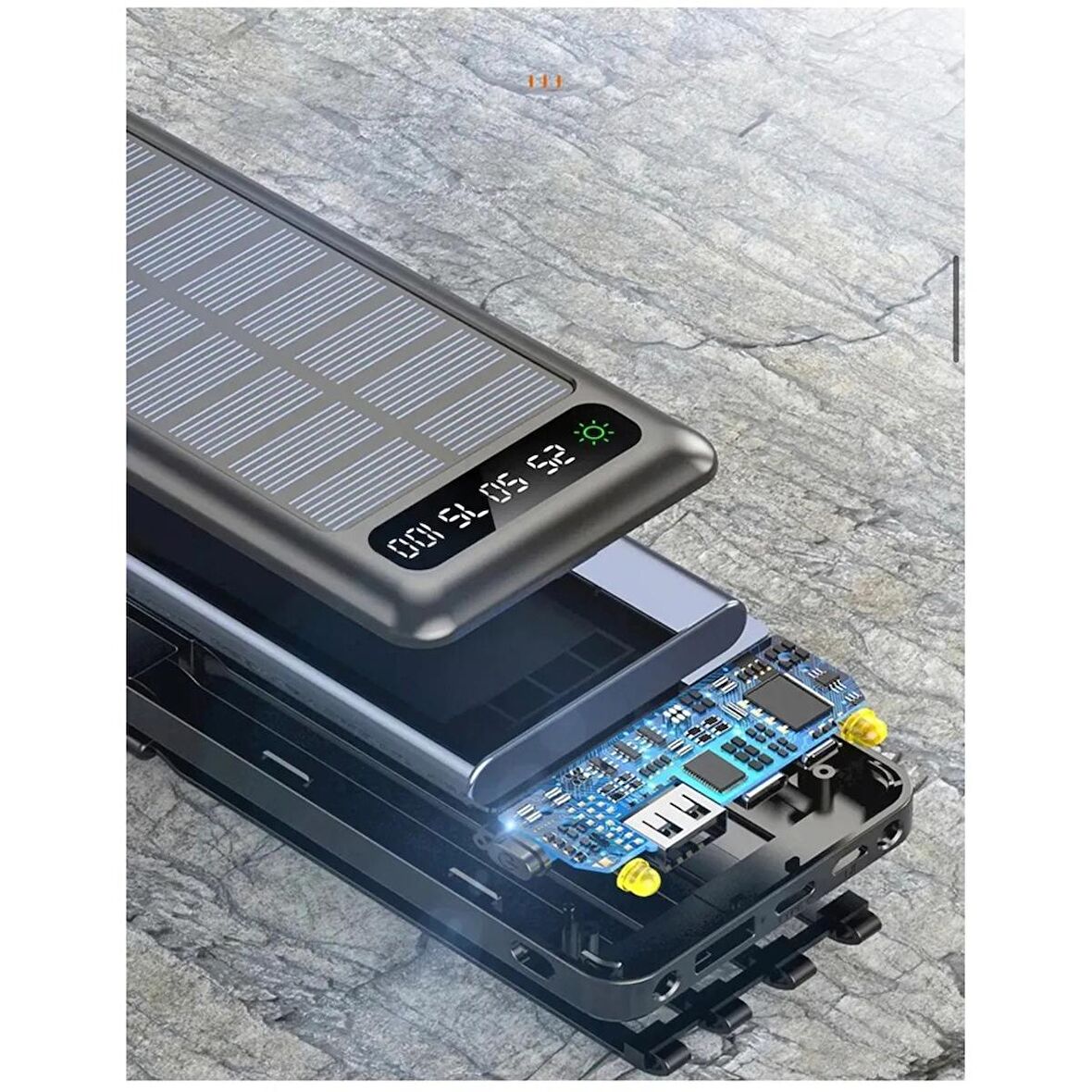 Powerbank Güneş Enerjili Solar Panelli Led Işıklı Taşınabilir Şarj Aleti 30000 Mah