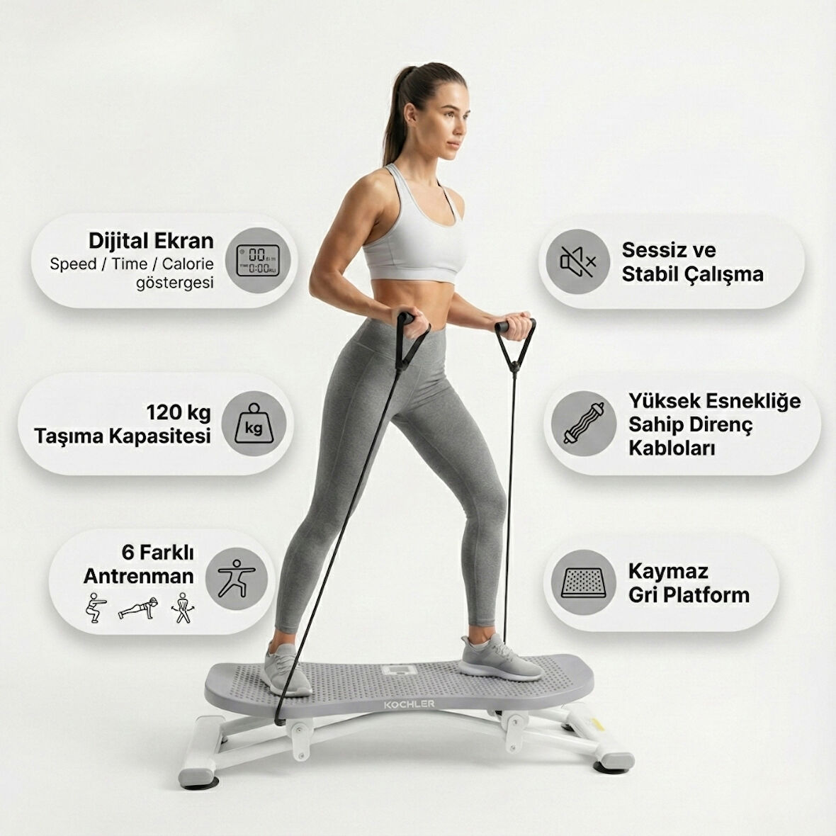 Slider Evde Kaykay Spor Aleti – Dijital Ekranlı Kaydırmalı Fitness Board, 6 Fonksiyonlu