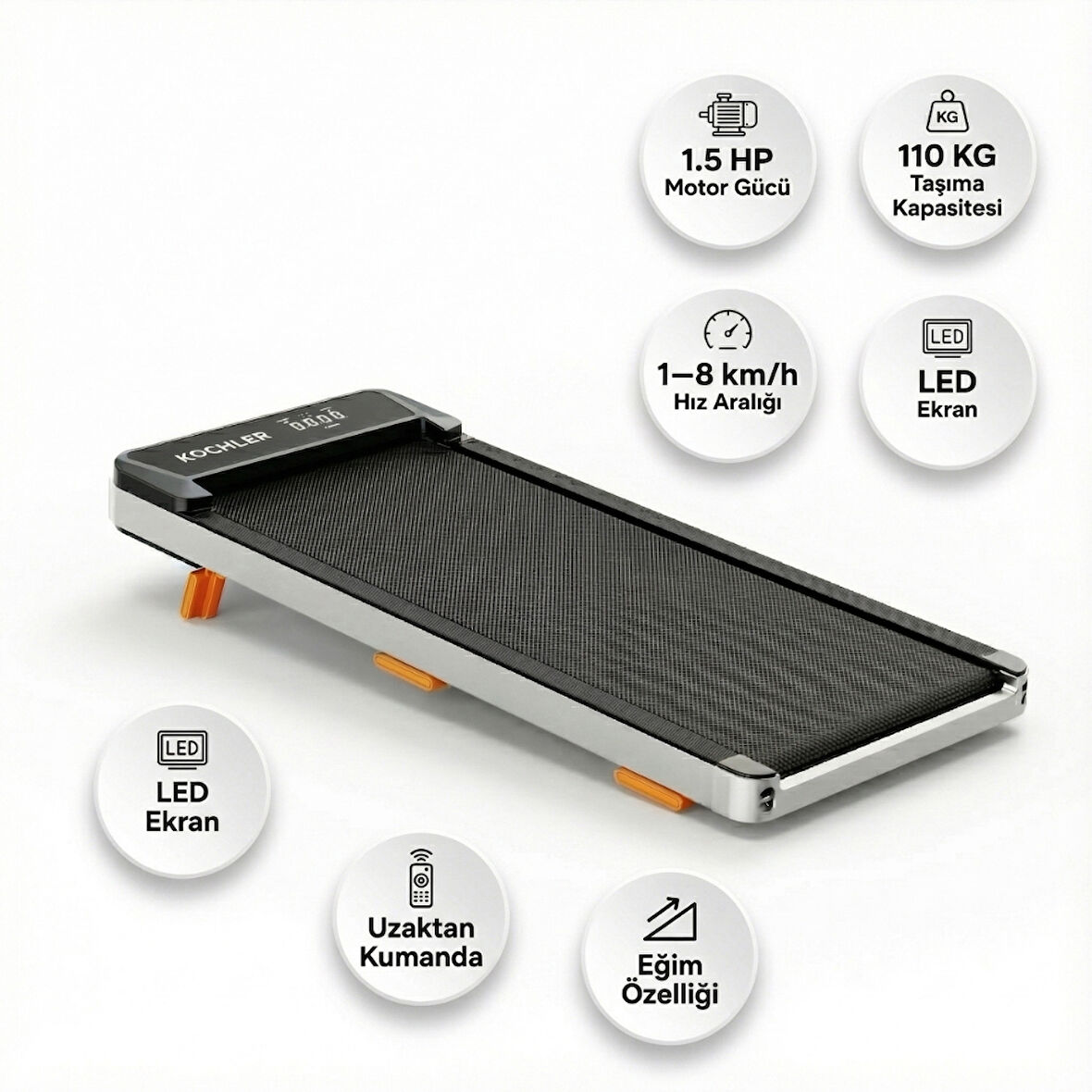 Premium Eğim Ayarlı Yürüyüş ve Koşu Bandı - 1.5 HP, LCD Gösterge, 110 kg Kapasite