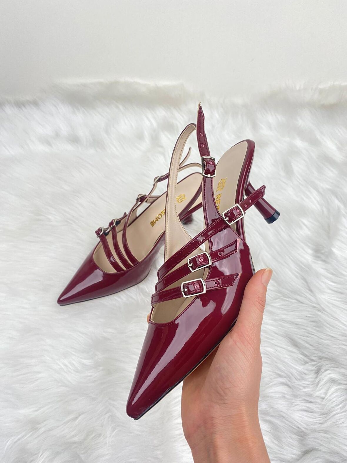 Ressome Kadın Bella Model Üç Kemerli Bordo Stiletto