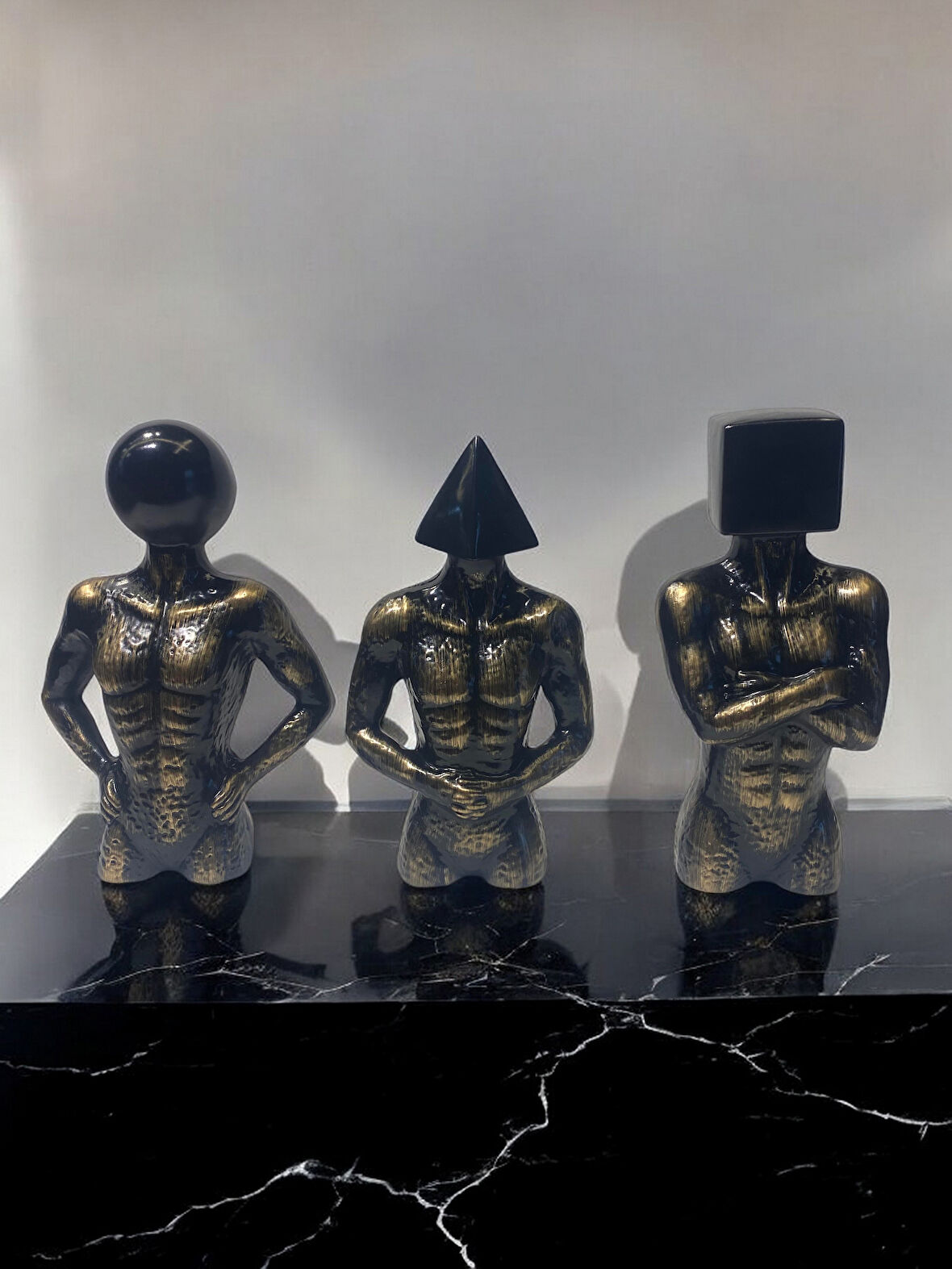 Üçlü Geometrik Başlı Soyut Set Deokratif Obje