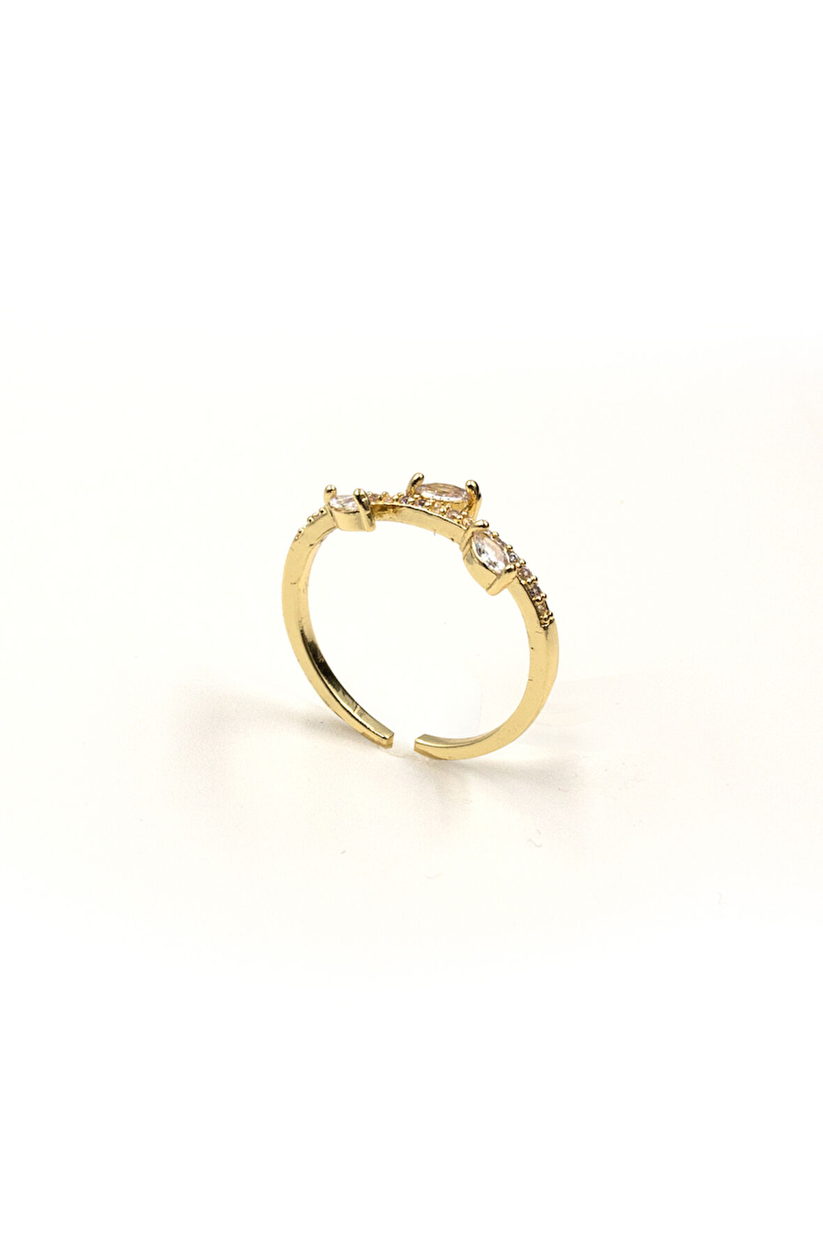 Zirkon Taşlı Yaprak Model Yüzük - Gold | Ayarlanabilir, Şık Tasarım