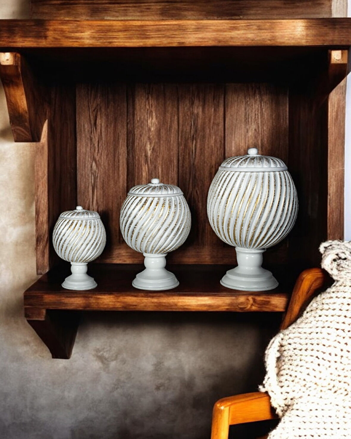 3'lü Çizgi Desenli Dekoratif Jar Objeler C 419