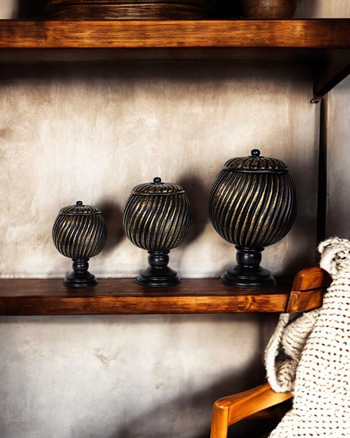 3'lü Çizgi Desenli Dekoratif Jar Objeler C 419