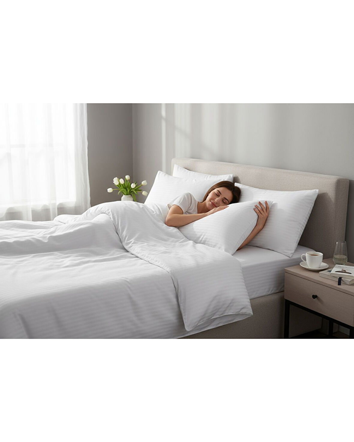 Lumira Çizgili Pamuk Saten Nevresim Takımı | Tek Kişilik Premium | 83 Tel Otel Serisi | 160x230